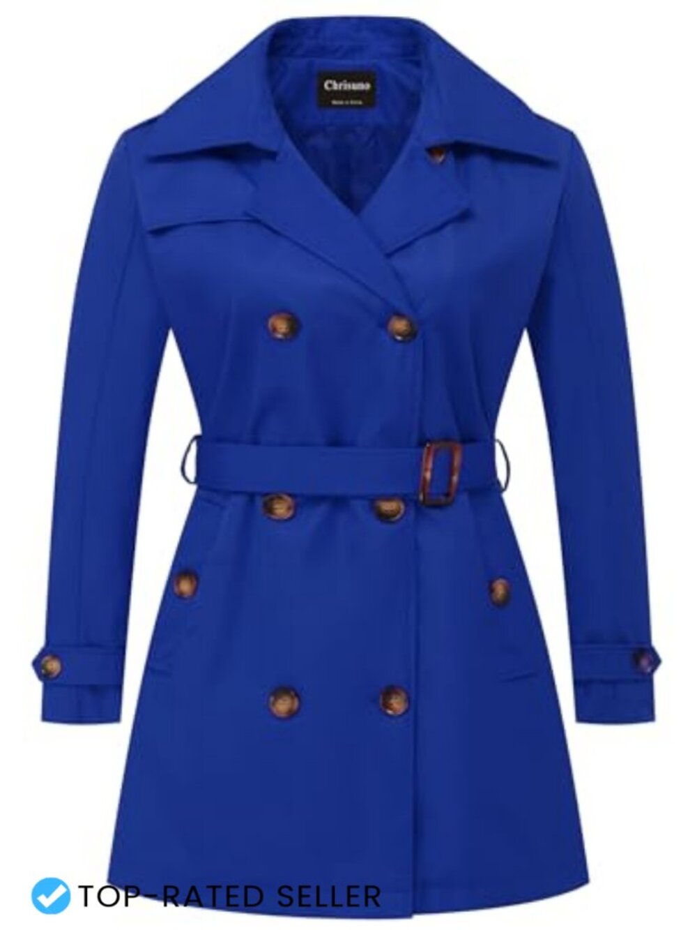 Plus Size Double Breasted Trench Coat Mid-Length Belted Overcoat with